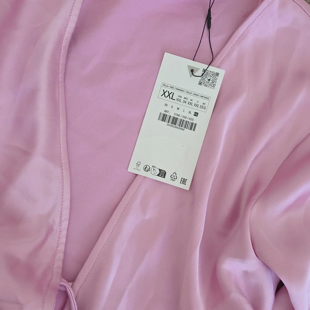 Zara Pink Satin Tie-Front Top Size XXL
